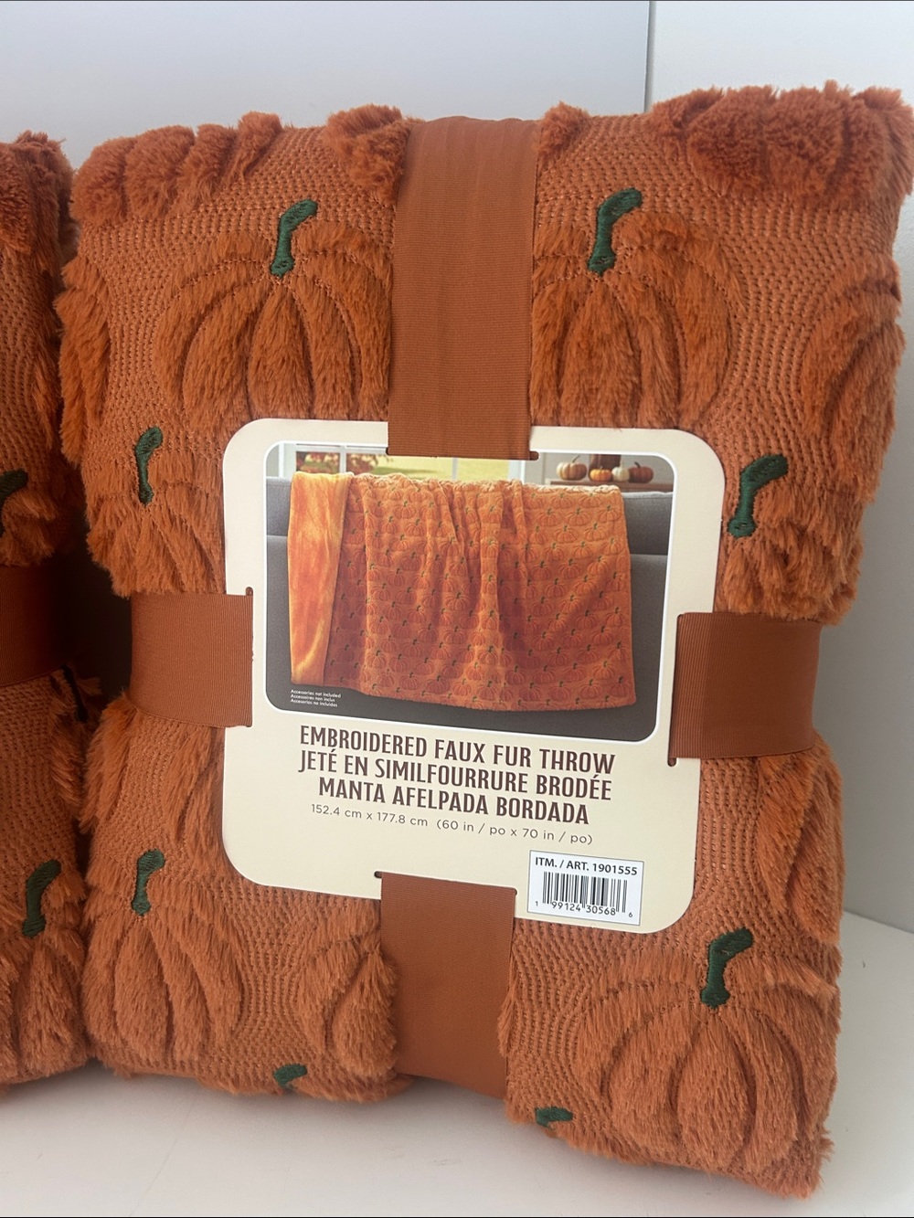 2 Viral Costco Pumpkin Faux Fur Embroidered Throw Blankets Set of 2 NEW - Picture 3 of 6